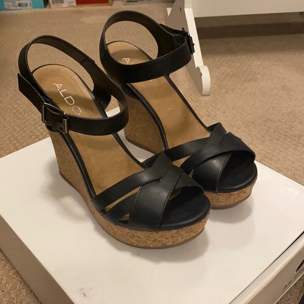 Black wedge sandals